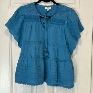 Sundance 100% Cotton Antonia Tiered Boho Blouse, Lace, Embroidery, Peasant Sz XS